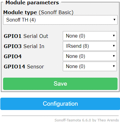 Sonoff GPIO configuration for IRSend