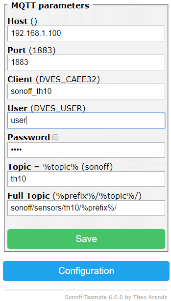 Sonoff MQTT configuration